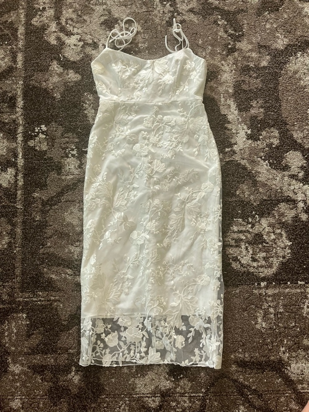 Park & Fifth Ivory Floral Lace Midi Dress with Spaghetti Straps